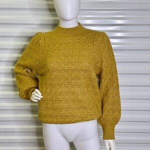 NWT Listicle Womens L Mustard Balloon Sleeve Knit Cozy Sweater